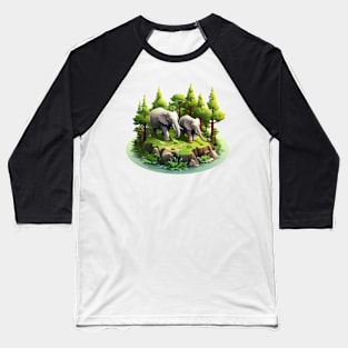 Elephants Graphic Illustration Baseball T-Shirt